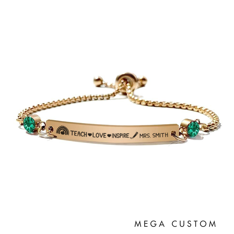 Personalized Birthstone Bracelet for Teacher Teach Love Inspire Engraved Bracelet Jewelry Gift for Teachers