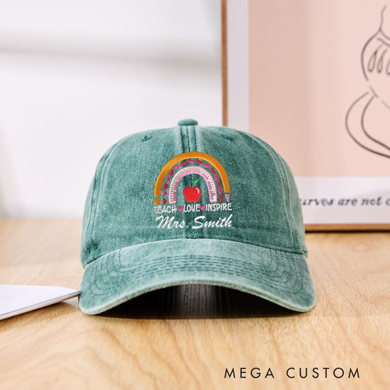 Personalized Caps for Teachers Embroidered Baseball Cap Rainbow Apple Hat Custom Teacher Gift Teacher Appreciation Hat