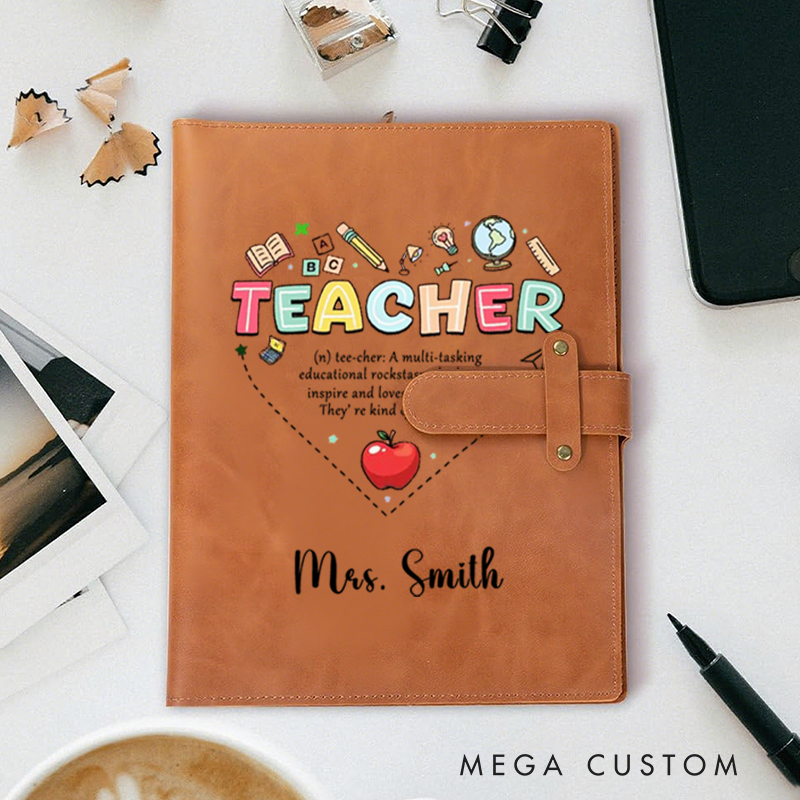 Personalized Teacher A5 Leather Notebook Cover with Pocket Colorful Teaching Design Appreciation Gift for Teachers
