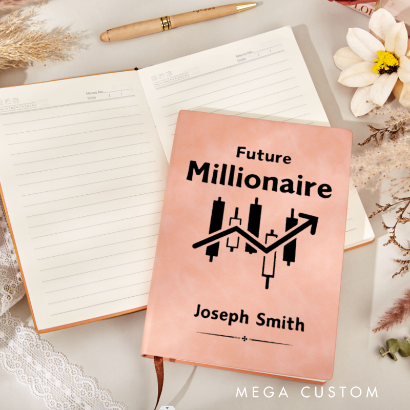 Personalized Leather Notebook for Office Worker with Future Millionaire Design Notebook Gift for Coworkers