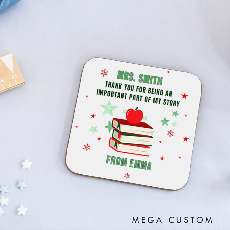 Personalized Coasters for Teachers Thank You for Being an Important Part of My Story Apple Book Appreciation Gift for Teachers