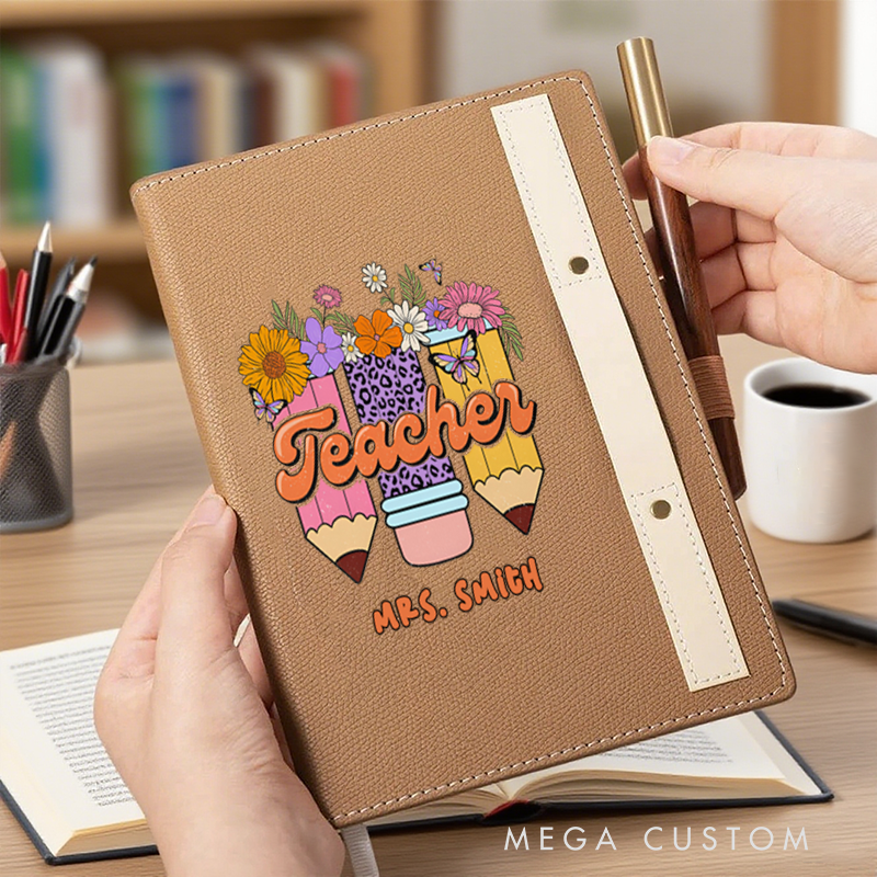 Personalized A5 Lined Notebook with Pen Loop for Teachers Flower Teacher Design Notebook Appreciation Gift for Teachers