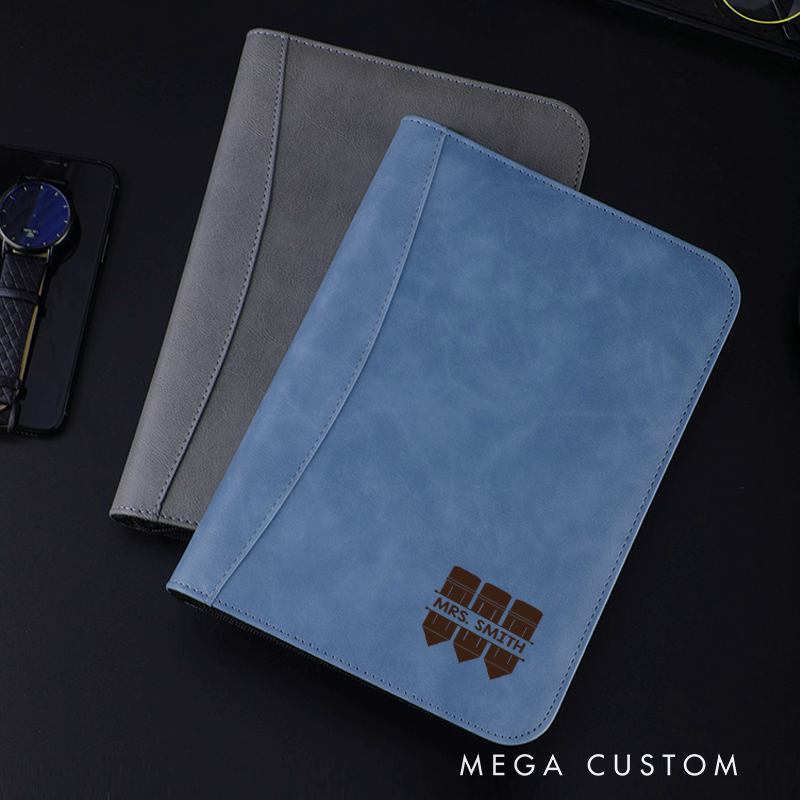 Personalized Teacher Notebook A5 PU Leather Zipper Notebook Pencil Design Teacher Appreciation Gift