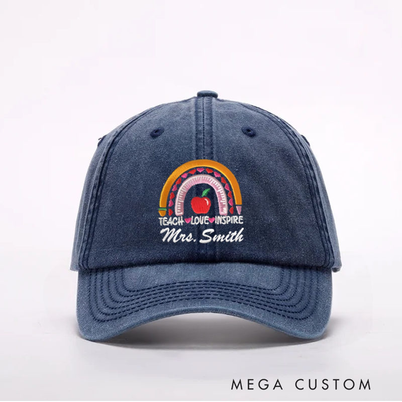 Personalized Caps for Teachers Embroidered Baseball Cap Rainbow Apple Hat Custom Teacher Gift Teacher Appreciation Hat