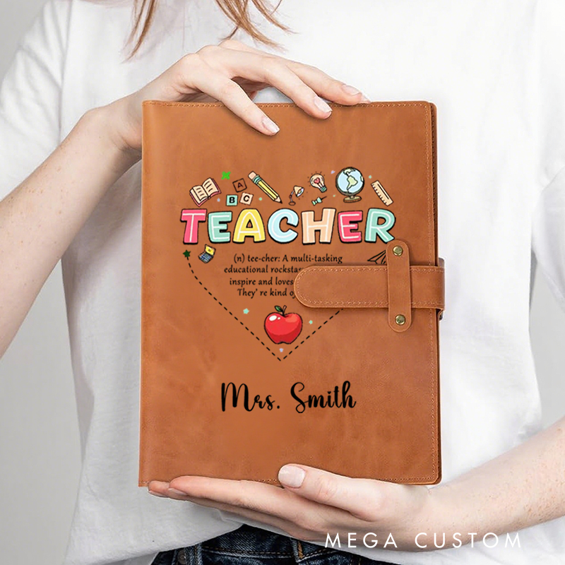 Personalized Teacher A5 Leather Notebook Cover with Pocket Colorful Teaching Design Appreciation Gift for Teachers