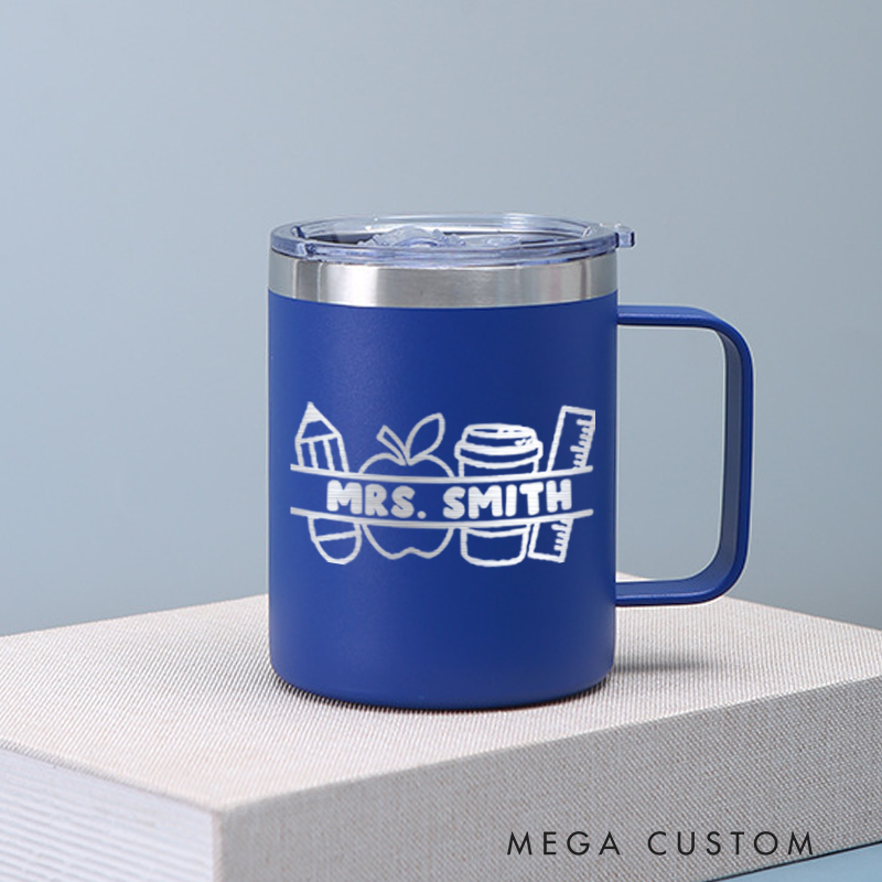 Personalized Teacher Laser Engraved Coffee Mug Custom Pencil Apple Coffee Design Coffee Mugs Insulated Stainless Steel Mugs Creative Teacher Gift