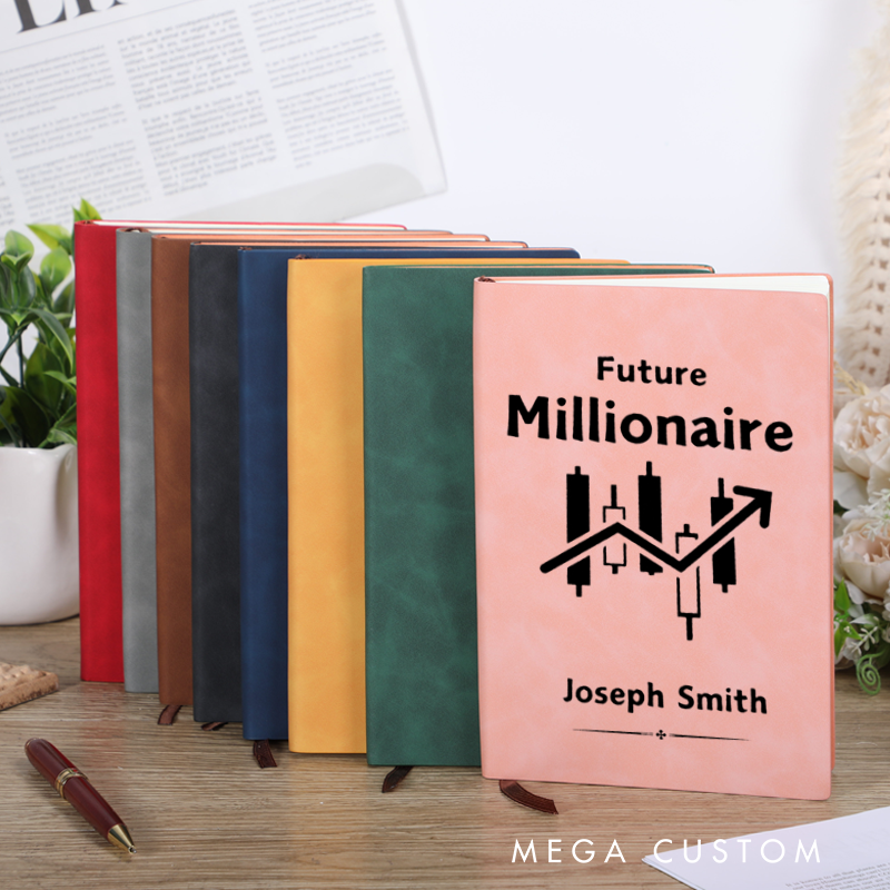 Personalized Leather Notebook for Office Worker with Future Millionaire Design Notebook Gift for Coworkers
