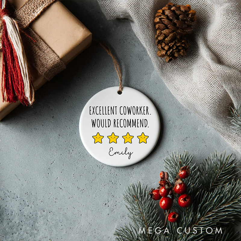 Personalized  Christmas Ornament with Excellent Coworker Would Recommend Design Gift for Coworkers