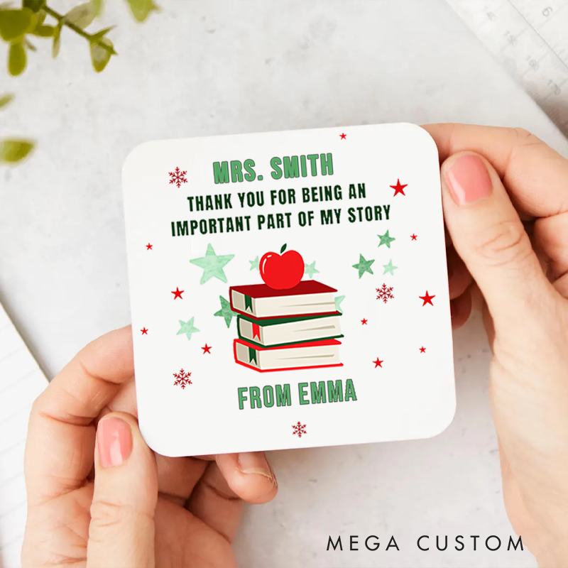 Personalized Coasters for Teachers Thank You for Being an Important Part of My Story Apple Book Appreciation Gift for Teachers