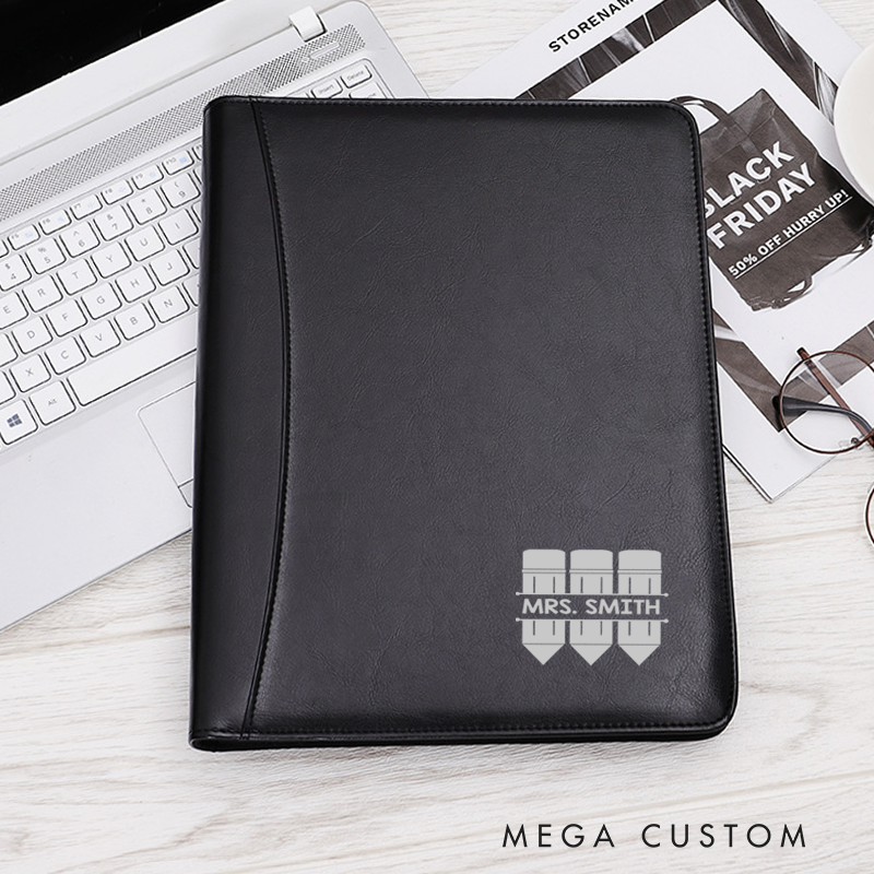 Personalized Teacher Notebook A5 PU Leather Zipper Notebook Pencil Design Teacher Appreciation Gift