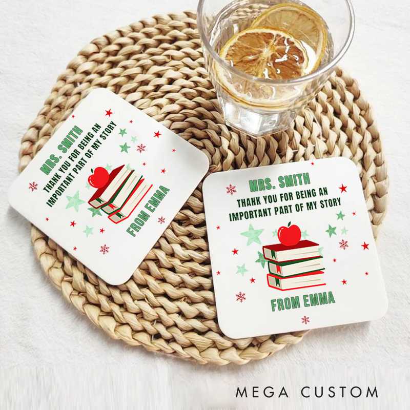 Personalized Coasters for Teachers Thank You for Being an Important Part of My Story Apple Book Appreciation Gift for Teachers