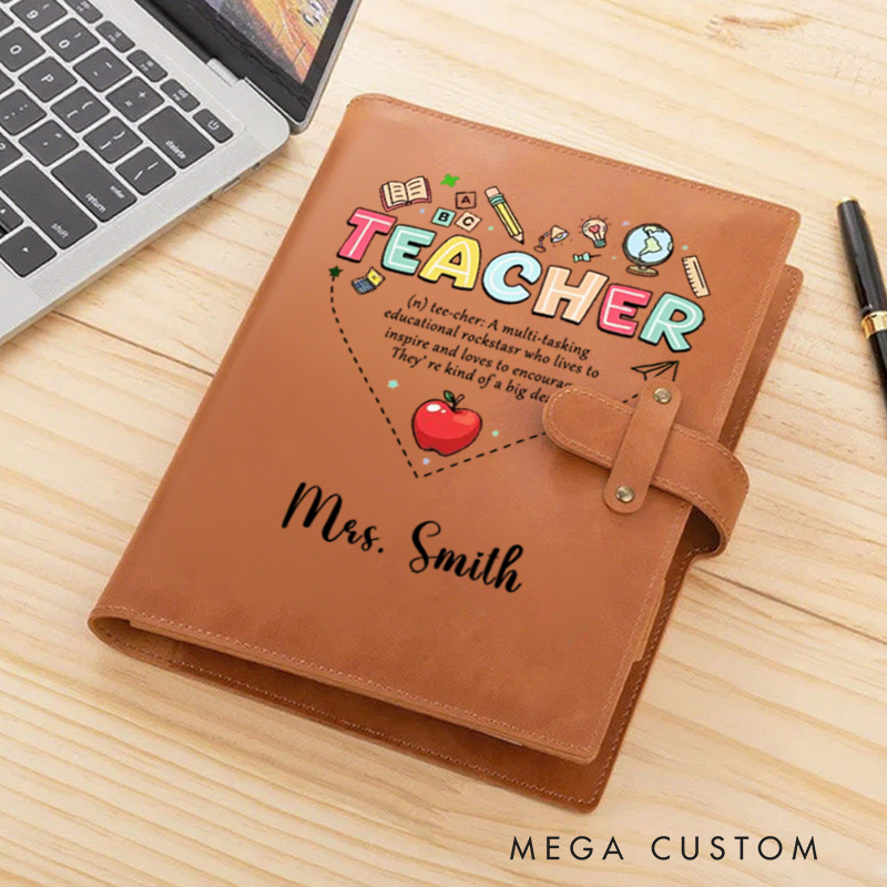 Personalized Teacher A5 Leather Notebook Cover with Pocket Colorful Teaching Design Appreciation Gift for Teachers