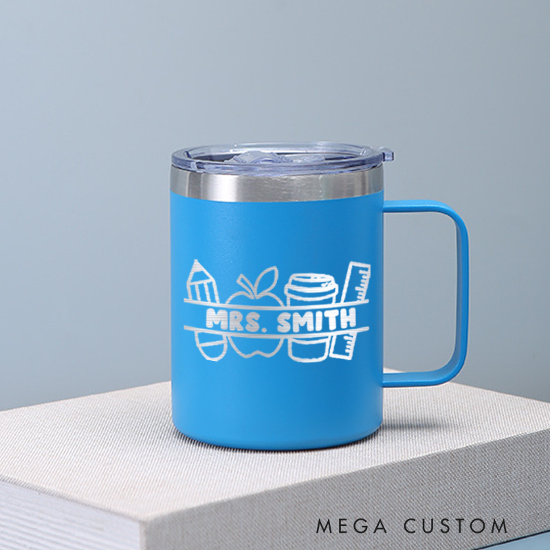 Personalized Teacher Laser Engraved Coffee Mug Custom Pencil Apple Coffee Design Coffee Mugs Insulated Stainless Steel Mugs Creative Teacher Gift