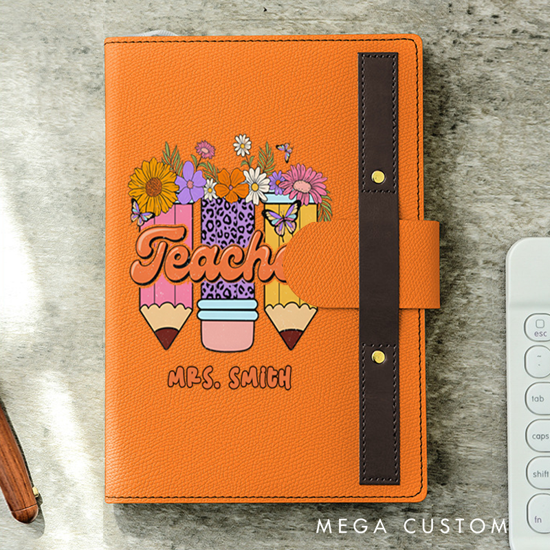 Personalized A5 Lined Notebook with Pen Loop for Teachers Flower Teacher Design Notebook Appreciation Gift for Teachers