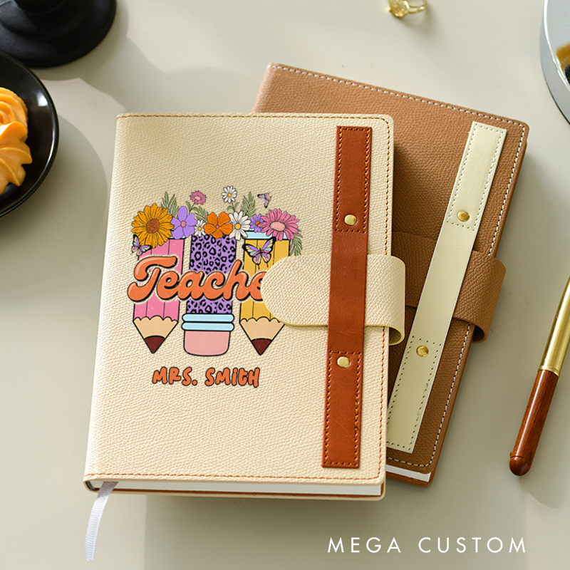 Personalized A5 Lined Notebook with Pen Loop for Teachers Flower Teacher Design Notebook Appreciation Gift for Teachers