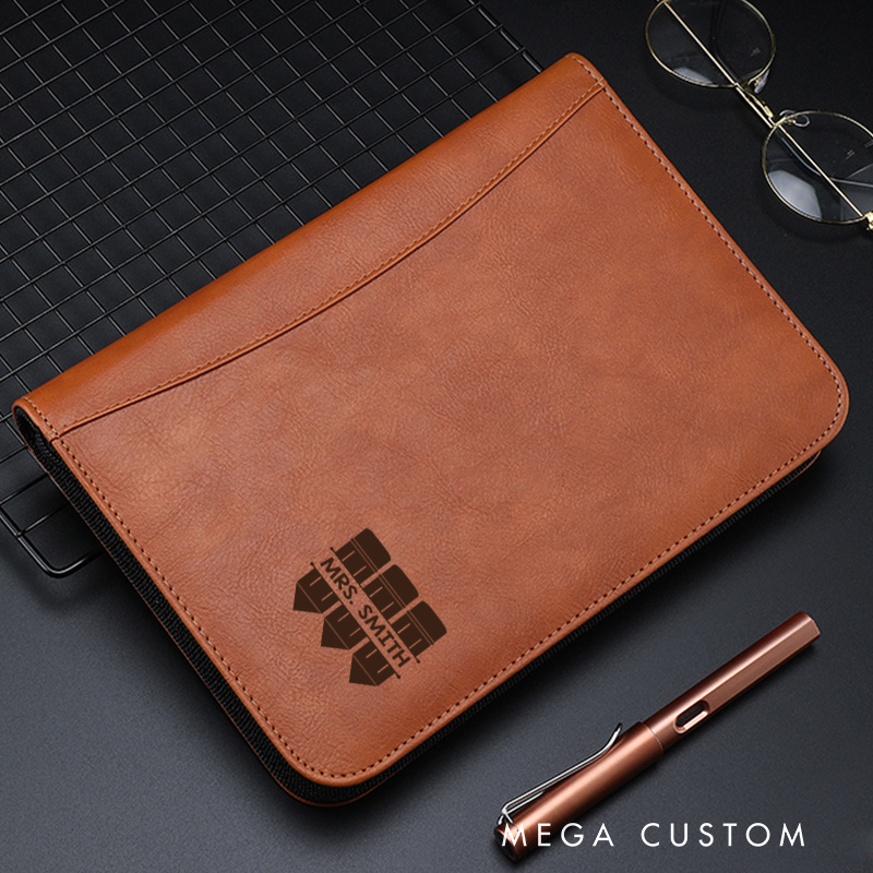 Personalized Teacher Notebook A5 PU Leather Zipper Notebook Pencil Design Teacher Appreciation Gift