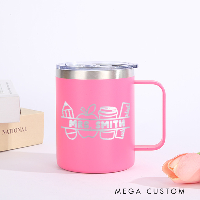 Personalized Teacher Laser Engraved Coffee Mug Custom Pencil Apple Coffee Design Coffee Mugs Insulated Stainless Steel Mugs Creative Teacher Gift