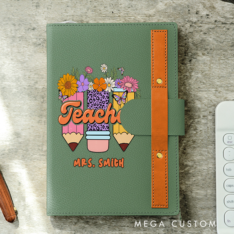 Personalized A5 Lined Notebook with Pen Loop for Teachers Flower Teacher Design Notebook Appreciation Gift for Teachers