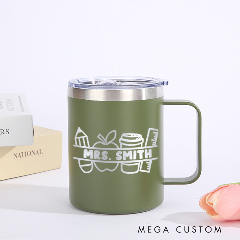 Personalized Teacher Laser Engraved Coffee Mug Custom Pencil Apple Coffee Design Coffee Mugs Insulated Stainless Steel Mugs Creative Teacher Gift