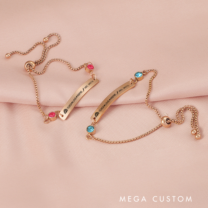Personalized Birthstone Bracelet for Teacher Teach Love Inspire Engraved Bracelet Jewelry Gift for Teachers