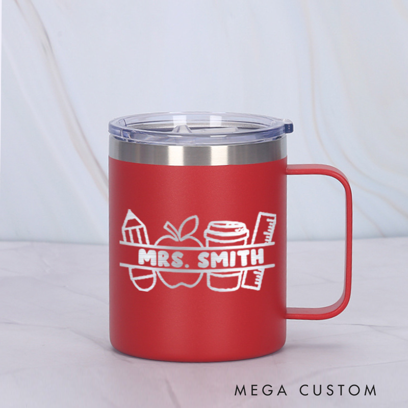 Personalized Teacher Laser Engraved Coffee Mug Custom Pencil Apple Coffee Design Coffee Mugs Insulated Stainless Steel Mugs Creative Teacher Gift