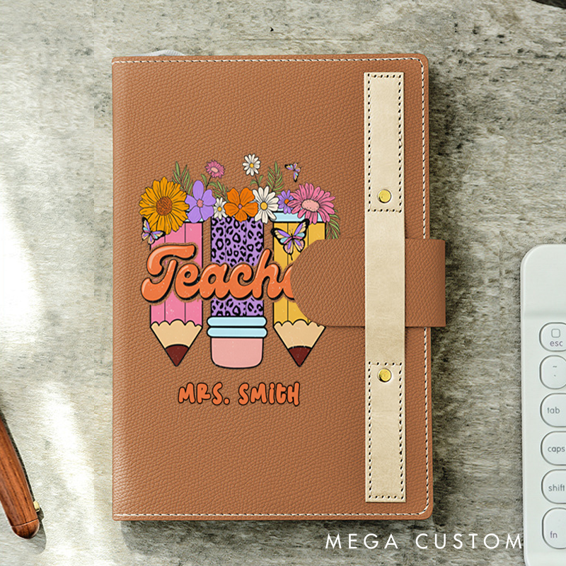 Personalized A5 Lined Notebook with Pen Loop for Teachers Flower Teacher Design Notebook Appreciation Gift for Teachers
