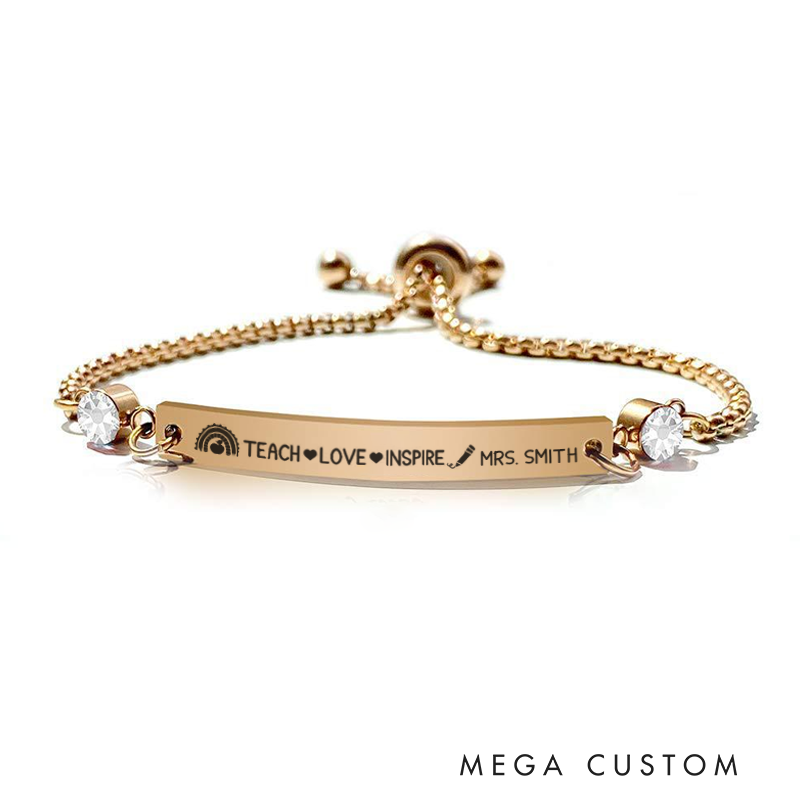 Personalized Birthstone Bracelet for Teacher Teach Love Inspire Engraved Bracelet Jewelry Gift for Teachers