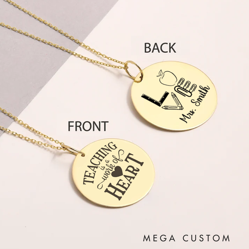 Personalized Teacher Engraved Necklace Teaching Is a Work of Heart Design Necklace Thank You Gift for Teachers