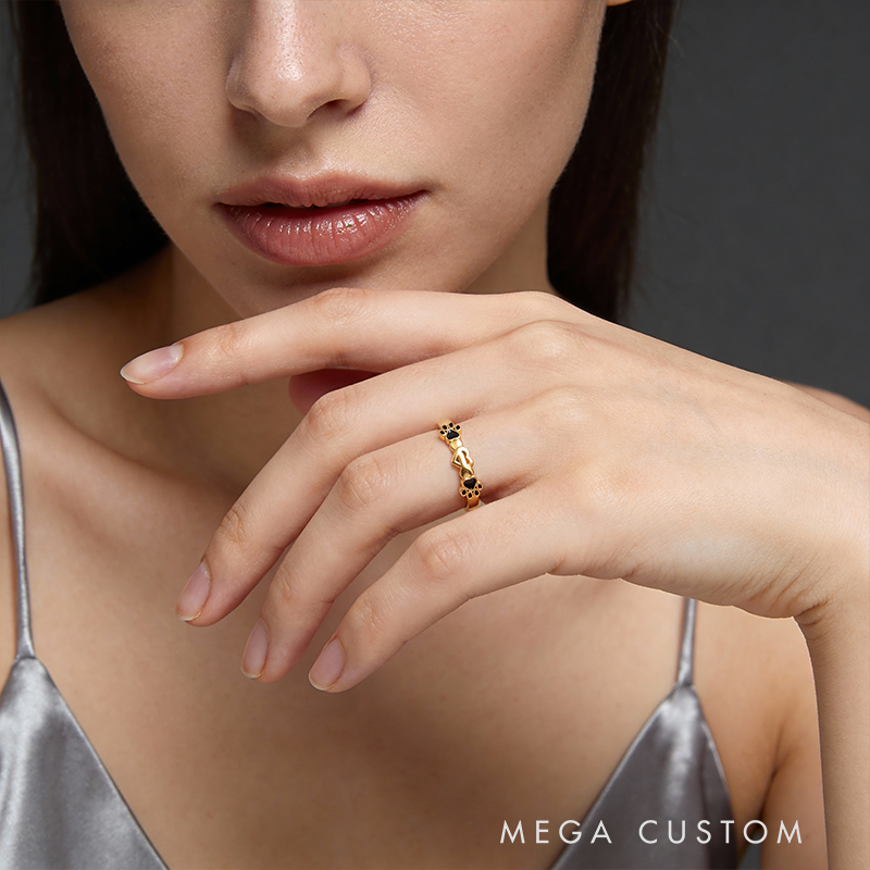 Personalized Bone and Heart with Dog Paw Ring Personalized Pet Lover's Jewelry in Sterling Silver