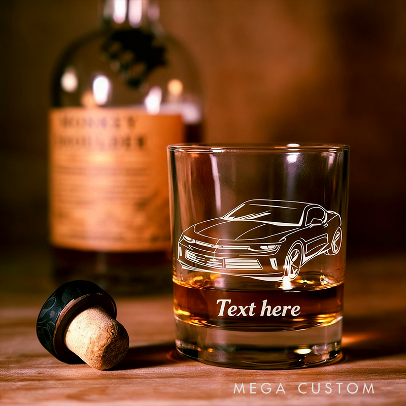 Personalized Your Own Car Engraved Whiskey Glass Custom Car Illustration Rock Tumbler Gift for Racing Lovers