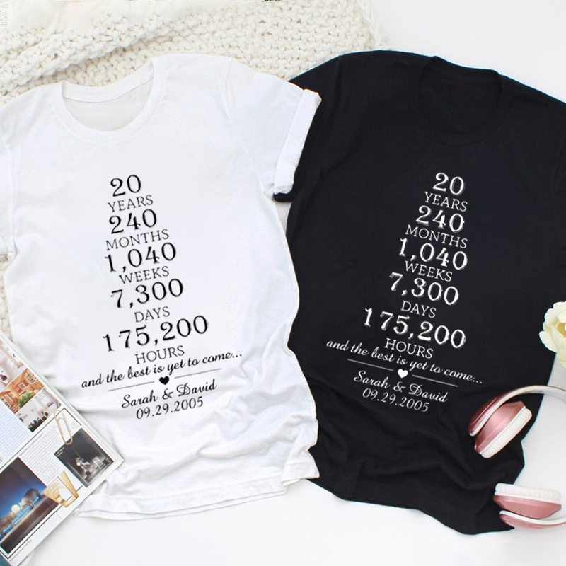 Personalized Couple 20th Anniversary T-Shirt 20 Years of Love Milestone Anniversary  Shirts Couple Anniversary T-Shirts for Wife Husband