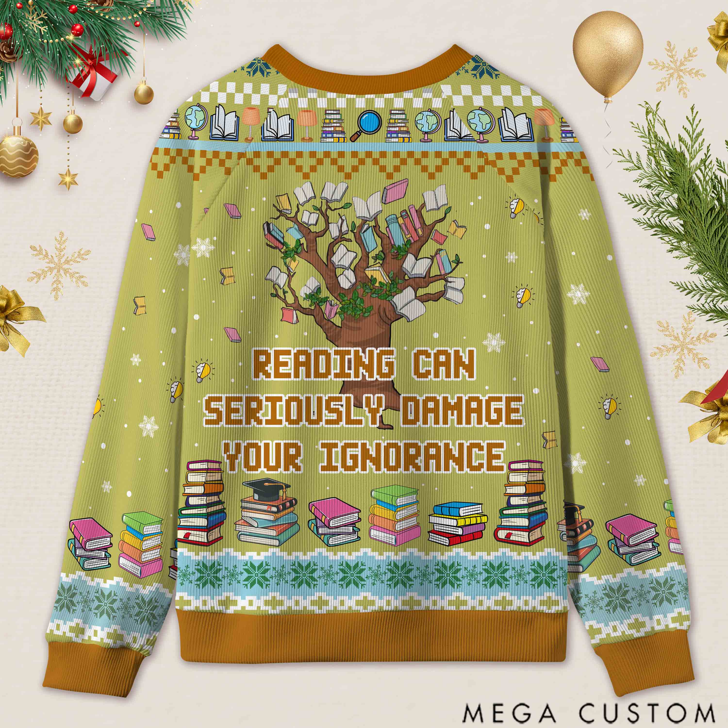 Personalized Funny Library Ugly Sweater Holiday Gift for Librarians