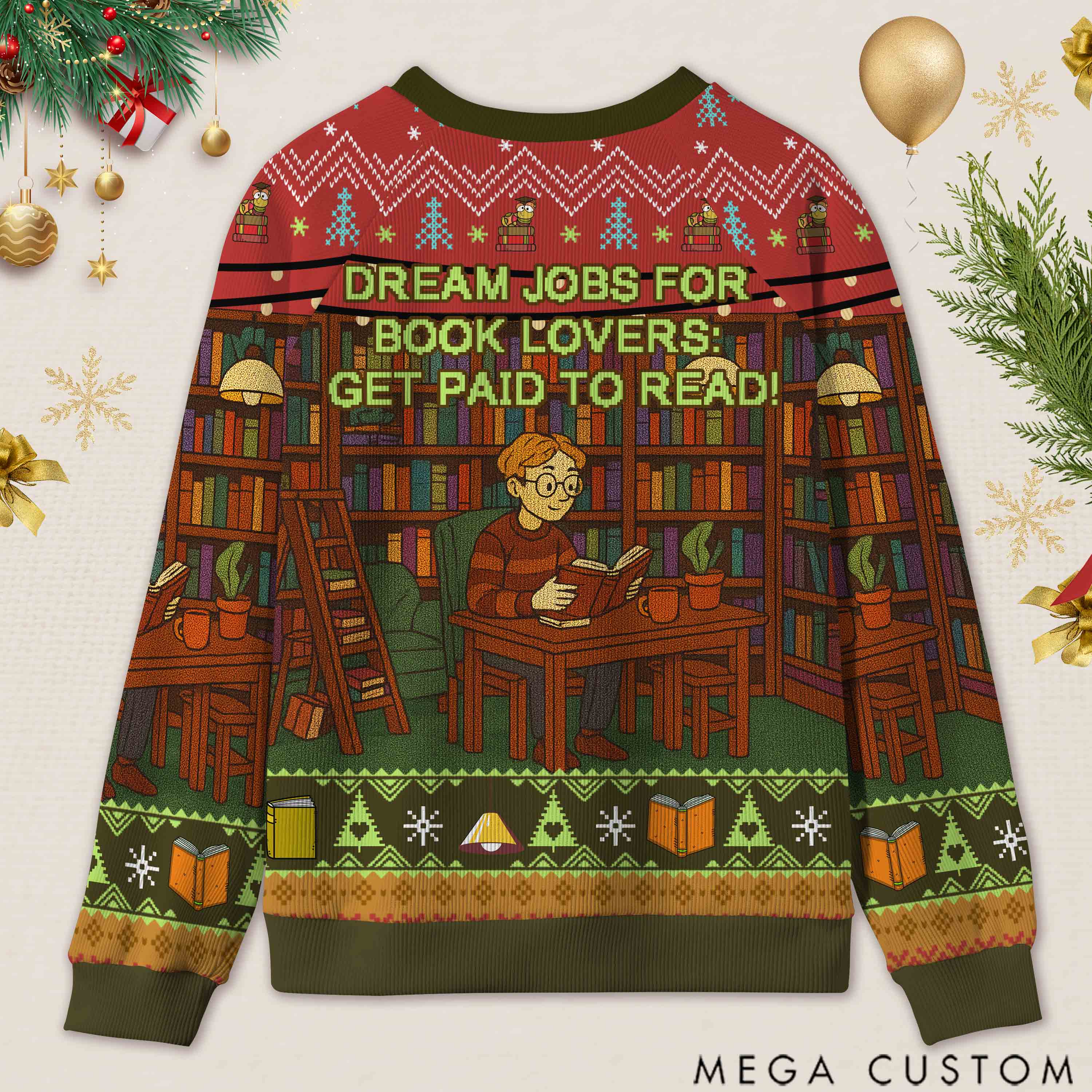 Personalized Freedom to Read Defiant Ugly Sweater Holiday Gift for Librarians