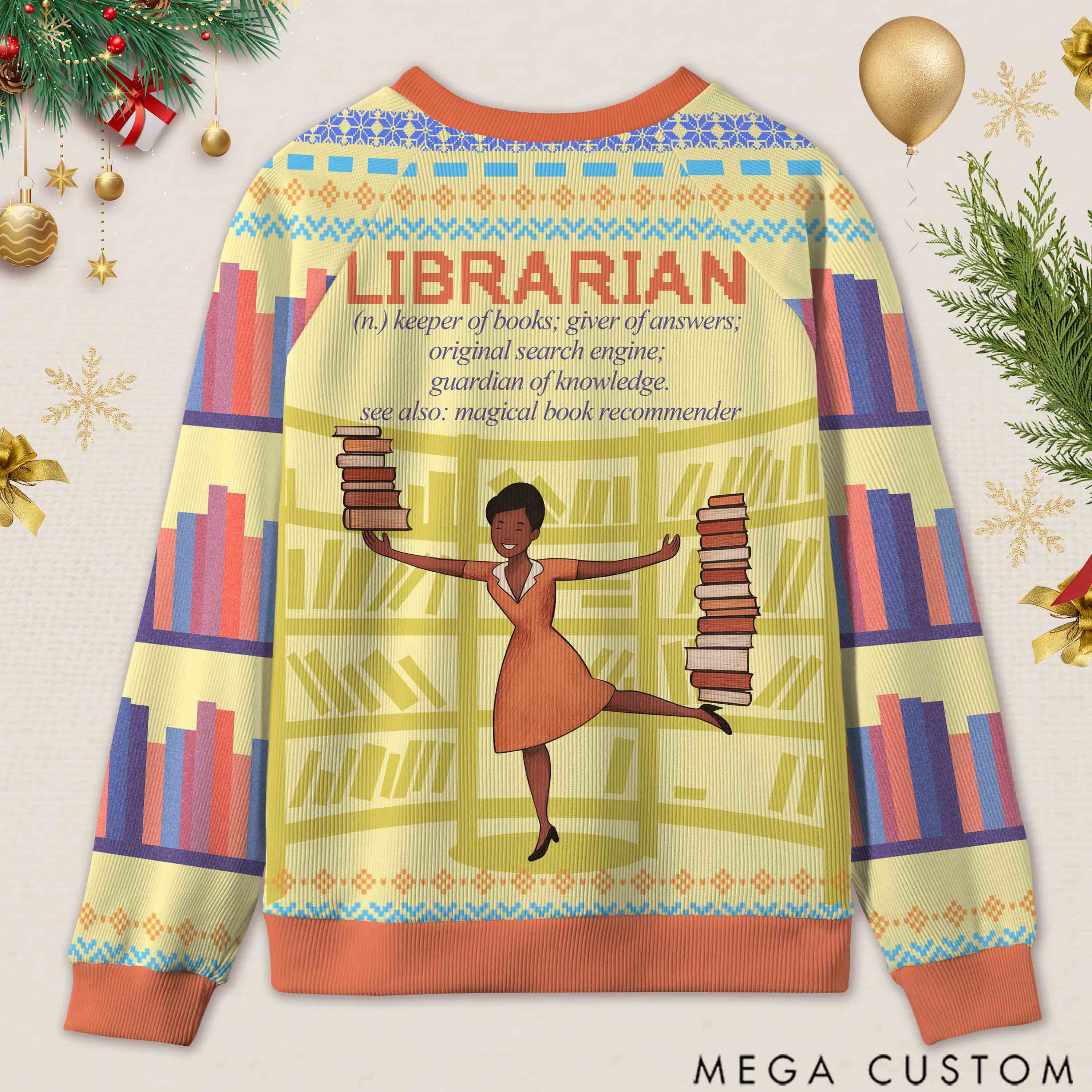 Personalized Book Lover's Dream Job Ugly Sweater Holiday Gift for Librarians
