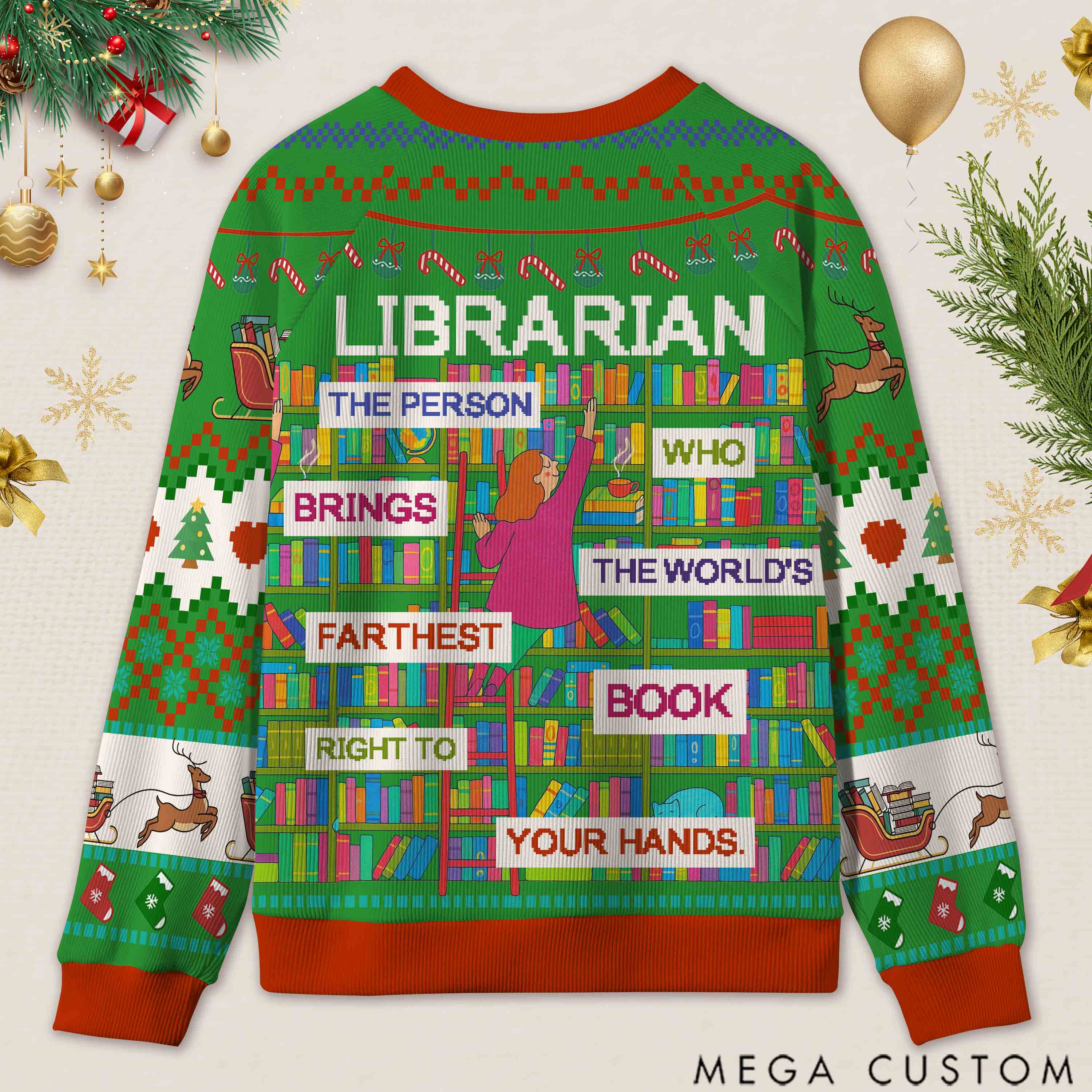 Personalized Book Lifting Workout Humor Ugly Sweater Office Holiday Party Gift for librarian