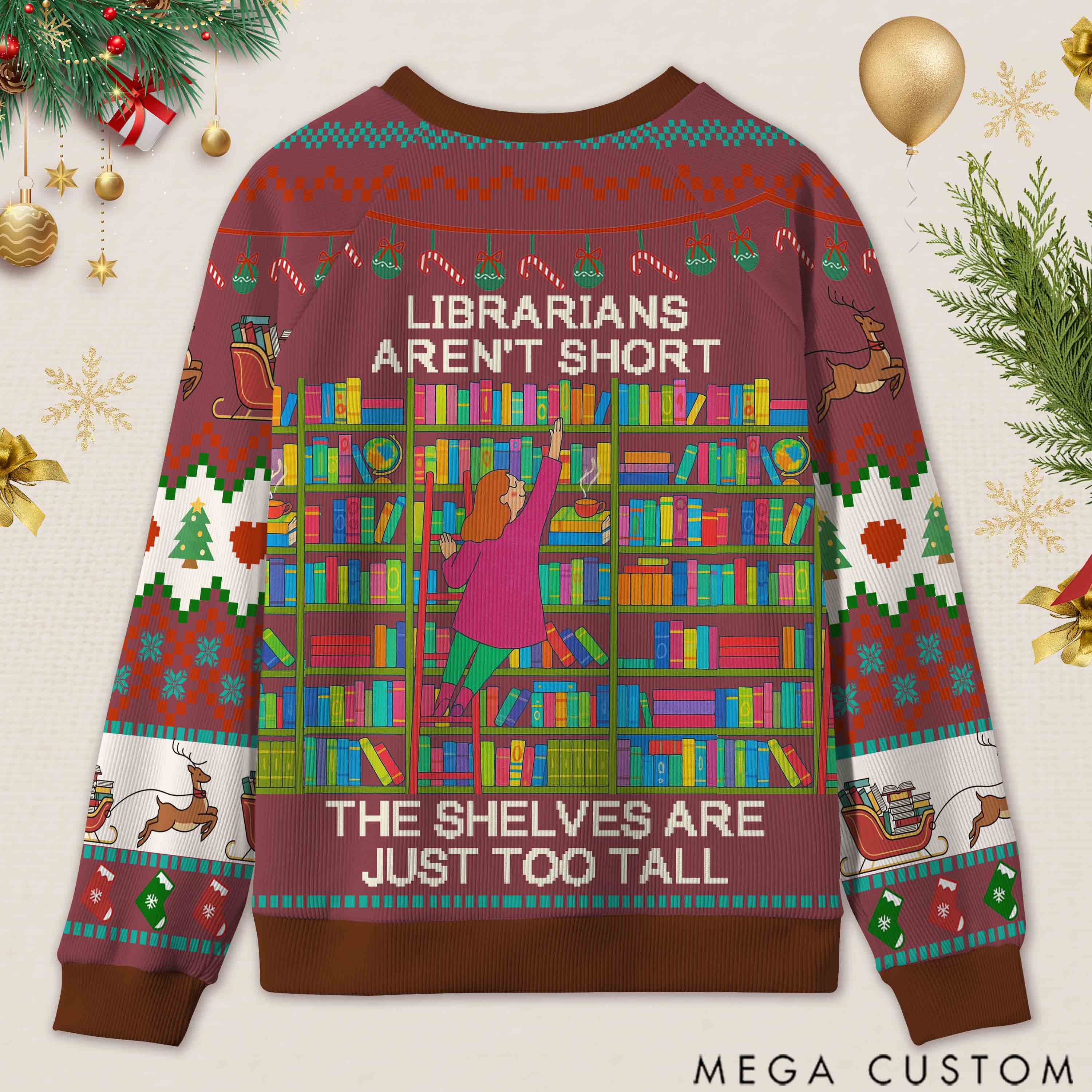 Personalized Shelf Crawler Funny Ugly Sweater Office Holiday Party Gift for Librarians