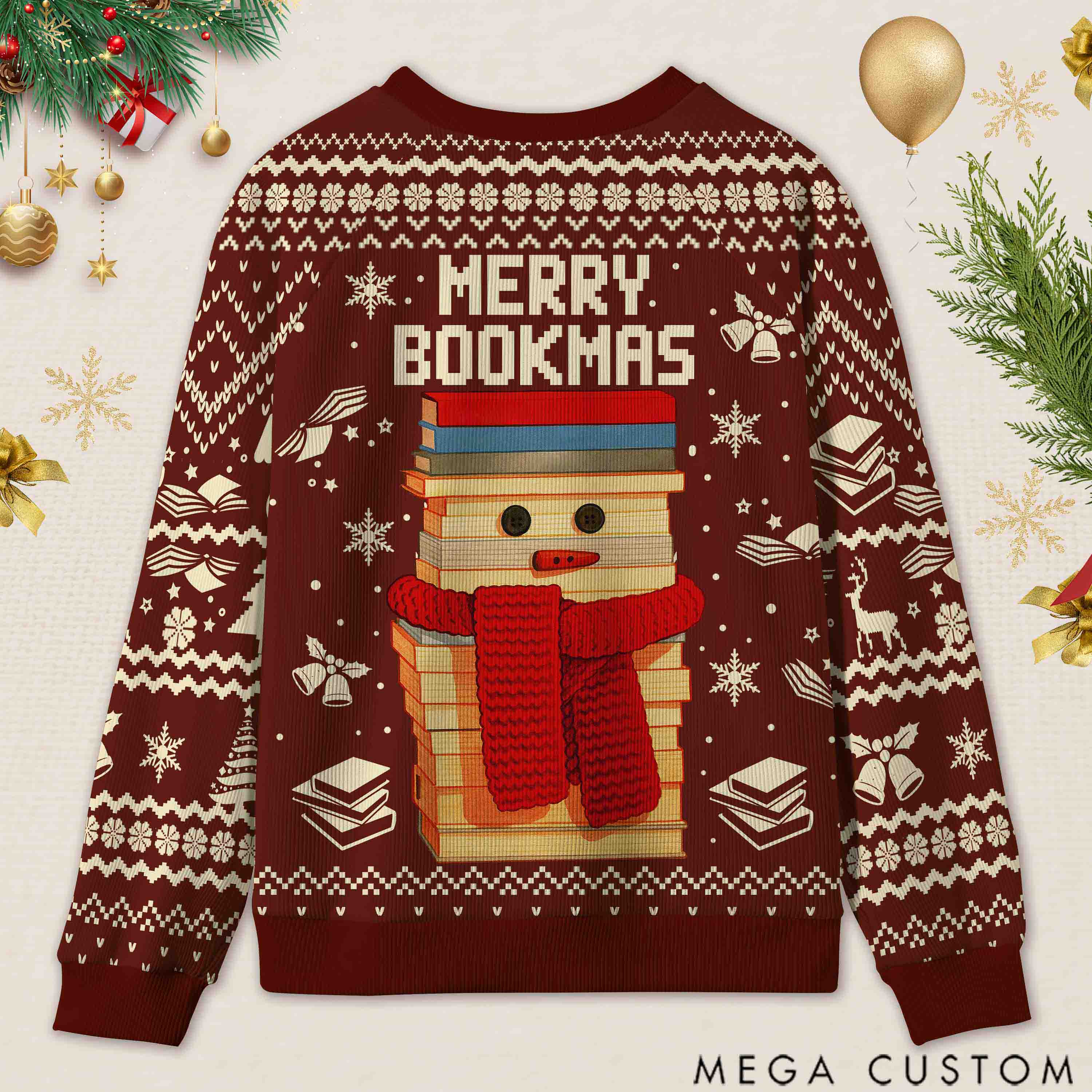 Personalized Bookish Christmas Cozy Ugly Sweater Festive Gift for Book Lovers