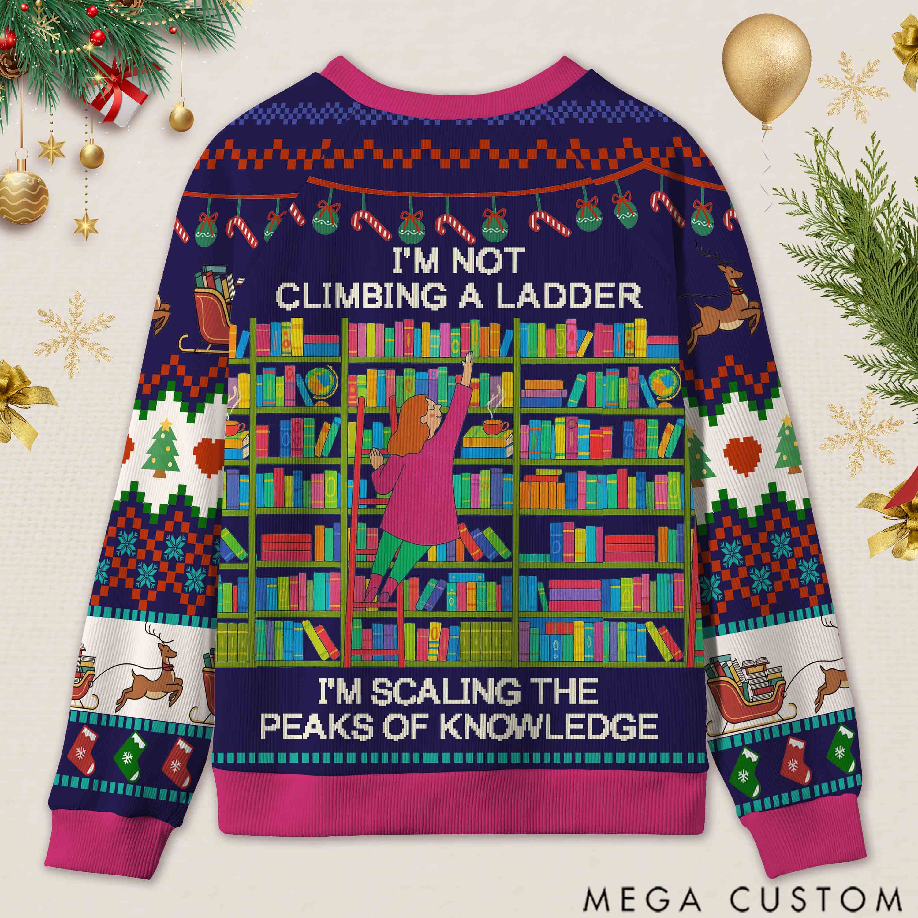 Personalized Knowledge Explorer Ugly Sweater Office Holiday Party Gift for Librarians