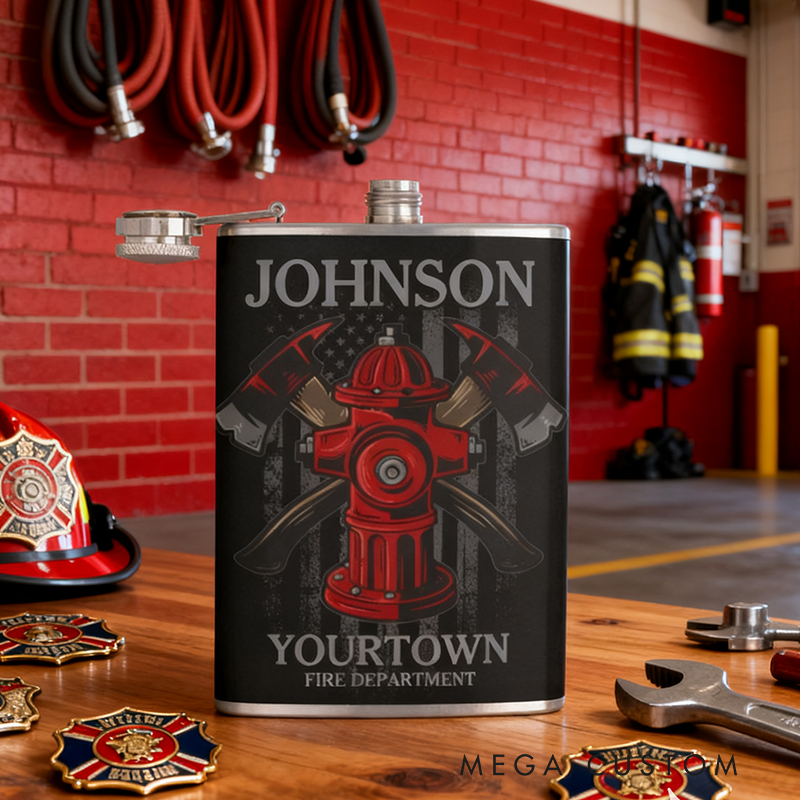 Personalized Stainless Steel Flask Custom Name Flask Gift for Firefighters