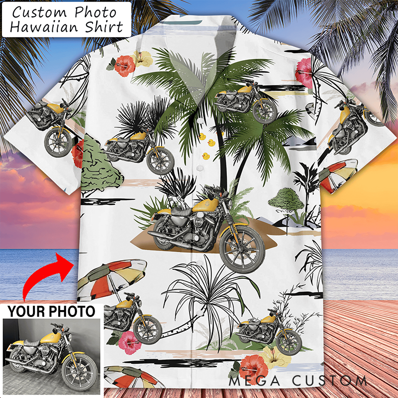 Personalized Motorcycle Summer Vibes Custom Photo Hawaiian Shirt Racing-Themed Hawaiian Shirt