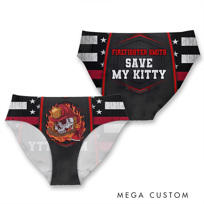 Personalized Firefighter Women Briefs Firefighter Save My Kitty Brief Gift