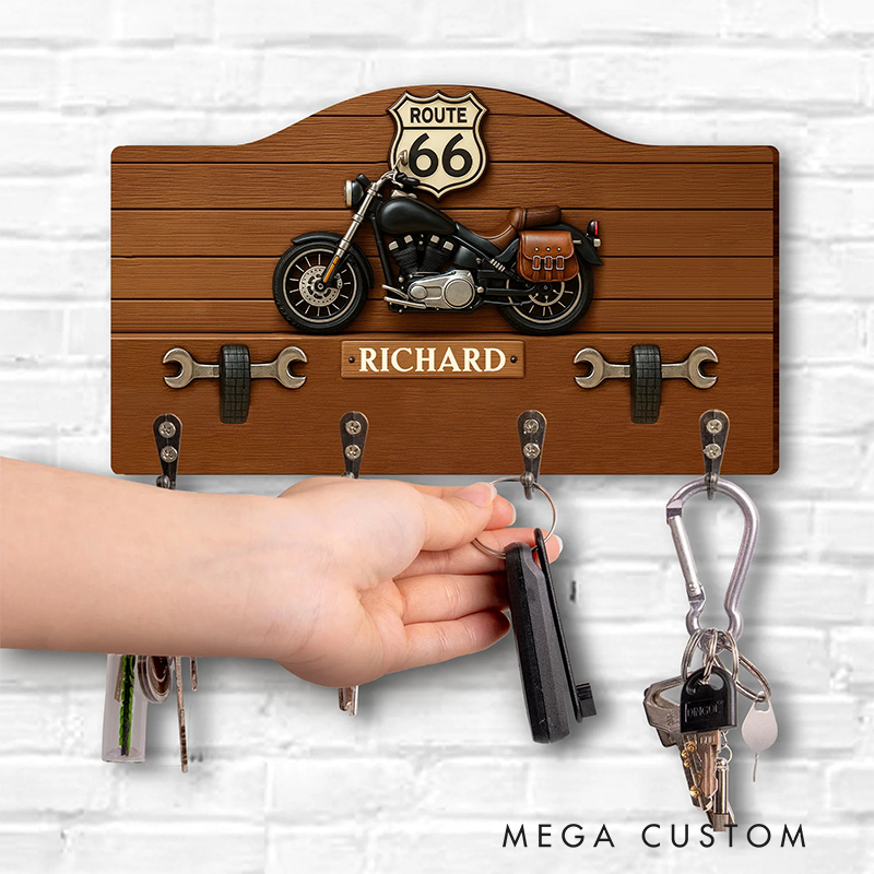 Personalized Key Holder Travel the Historic Route 66 with Motorcycle Design Key Holder Gift for Bikers and Motorcycle Fans