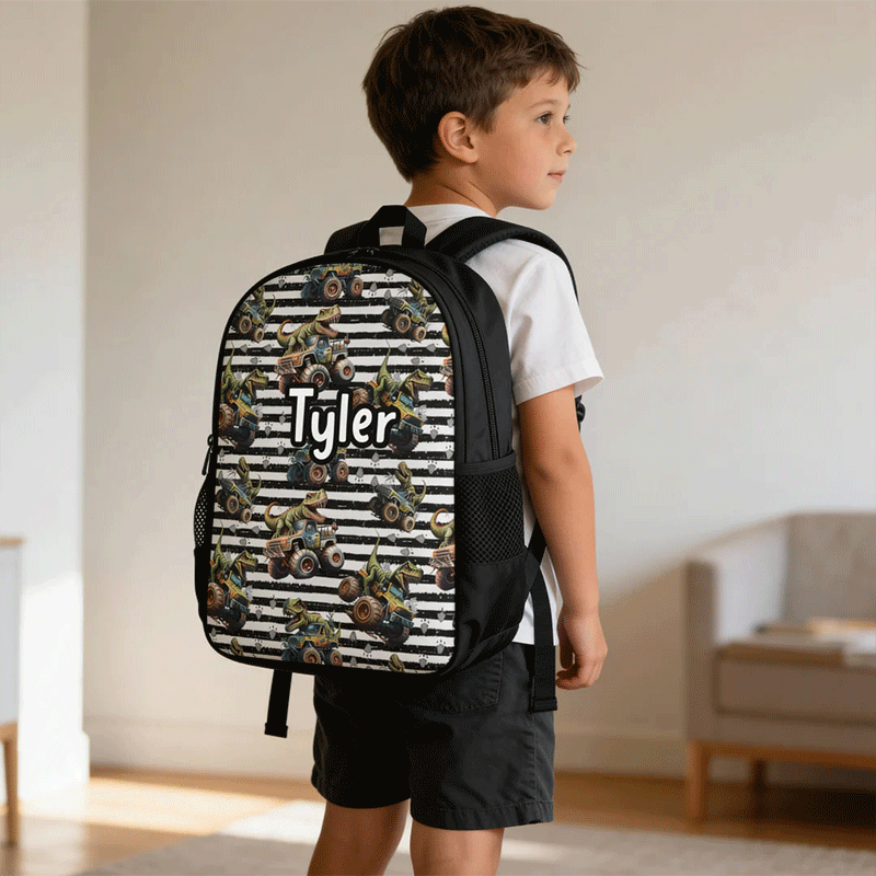 Personalized Dinosaur Truck Backpack with Custom Name Unique Backpack for Kids