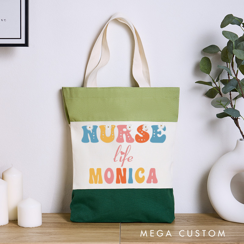 Personalized Nurse Tri Color Canvas Tote Bag Custom Nurse Life Design Tote Bag Nurse Application Week Gift