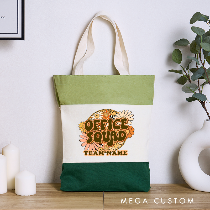 Personalized Office Squad Color Canvas Tote Bag Floral Design Appreciation Gift for Office Coworker or Employee