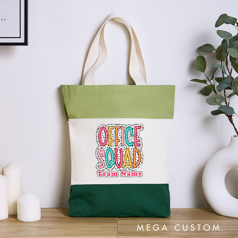 Personalized Office Squad Color Canvas Tote Bag Vibrant Design Appreciation Gift for Office Coworker or Employee