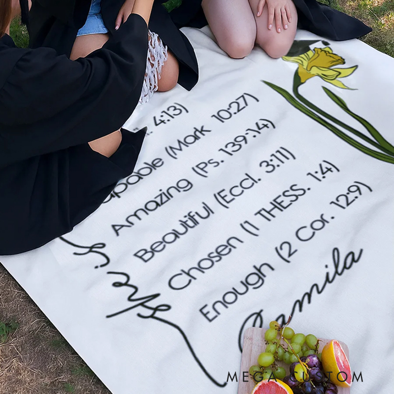 Personalized Graduation Cap Birth Flower Bible Verse Soft Throw Blanket with Name and Year Religious Day Birthday Graduation Gift for Graduate