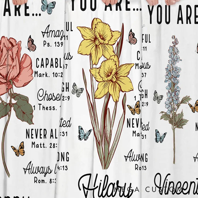 Personalized Bible Verse Birth Flower Soft Throw Blanket with Name Religious Day Birthday Holiday Gift for Christian Women