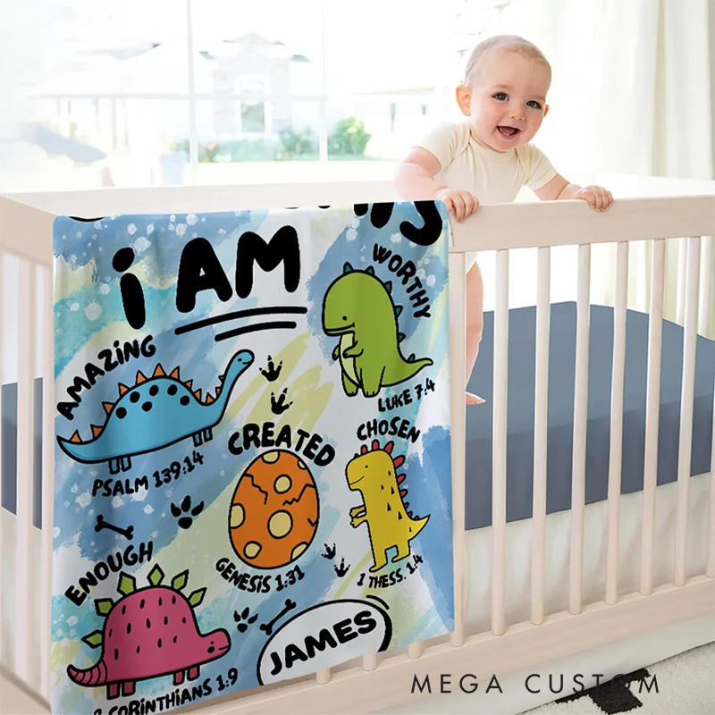 Personalized Construction Vehicle Dinosaur Animal God Says I Am Soft Throw Blanket with Bible Verse Home Decor Birthday Gift for Boys