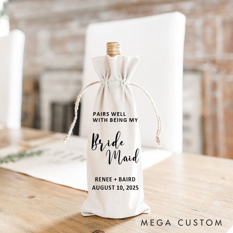 Personalized Pairs Well With Being My Maid of Honor Wine Bag Matron of Honor Wine Bottle Bags